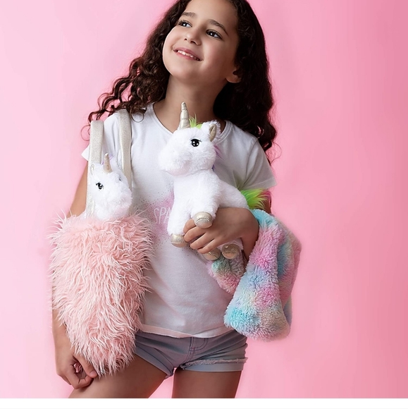 Unicorn Gift, 4 Pcs Set. Baby and Mommy Unicorn Toy, XL Furry Bag and Blanket. - Picture 3 of 6